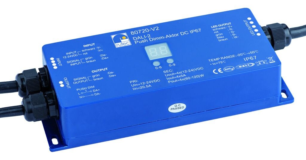 Rutec DALI-2 Push Dimm-Aktor DC IP67 DALI-2 DT6 für 12/24V mehrfarbig PHZ720-V2
