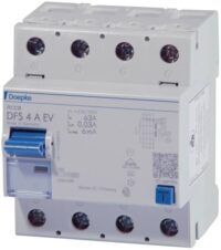 DOEPKE FI-Schutzschalter A 4-polig 400V 63A DFS4 063-4/0,03-A EV 0,03A 4TE Reiheneinbaugerät 10kA