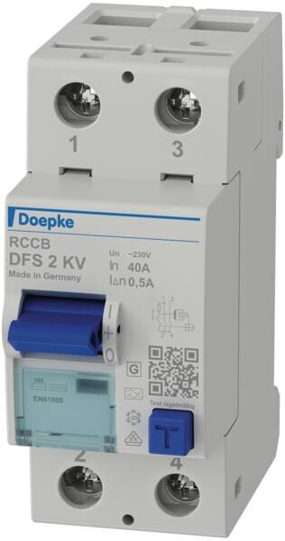 DOEPKE FI-Schutzschalter A 2-polig 253V 40A DFS2 040-2/0,50-A KV 0,5A 2TE Reiheneinbaugerät 10kA