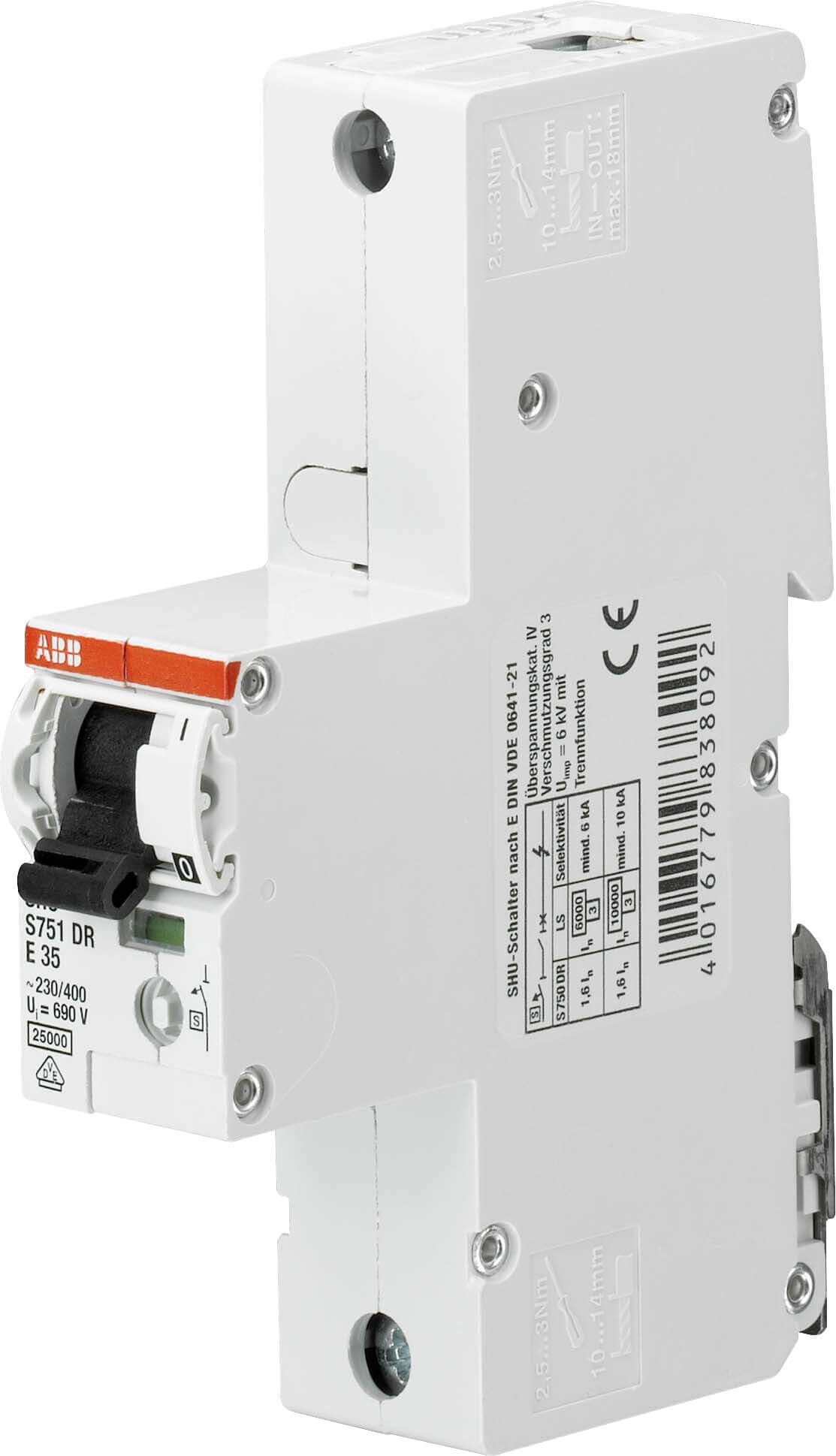 ABB ABB Stotz S&J Haupleitungsschutzschalter 25A E 25kA 1P S751DR-E25