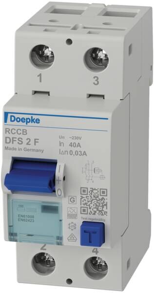 DOEPKE FI-Schutzschalter F 2-polig 253V 40A DFS2 040-2/0,03-F 0,03A 2TE Reiheneinbaugerät 10kA