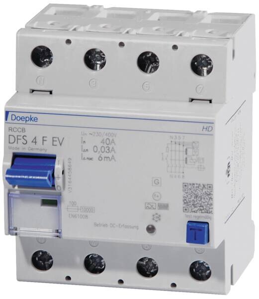 Doepke DOEPKE FI-Schutzschalter F 4-polig 400V 40A DFS4 040-4/0,03-F EV 0,03A 4TE Reiheneinbaugerät 10kA