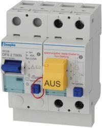 DOEPKE FI-Schutz mit Zusatz 2-polig 230V 40A DFS2 040-2/0,03-A TWIN 0,03A Reiheneinbaugerät A 4TE