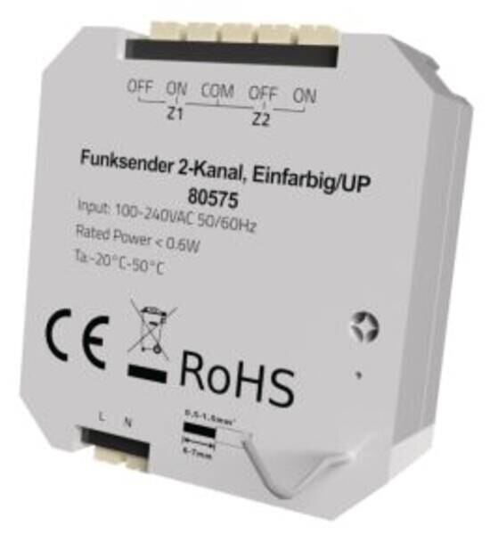 Rutec Rutec 80575 Funksender 2-Kanal, Einfarbig/Unterputz steuerbar über Taster