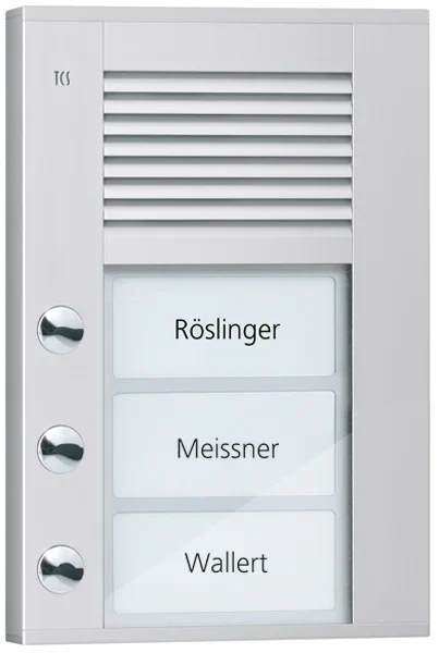 TCS TCS Tür Control Audioaußenstation1-reihig 3 Tasten Aufputz silber PDS03-EN/04