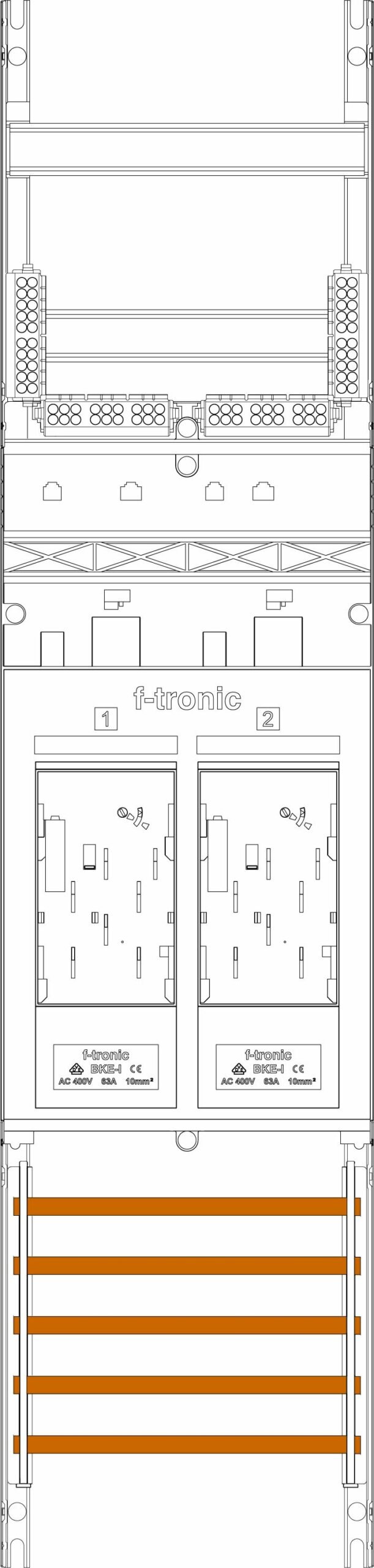 F-Tronic F-Tronic Komplettfeld 2Z eHZ mit Verdr E16 1050x250mm SS_5p 300mm