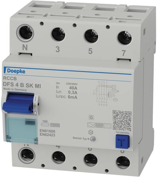 Doepke DOEPKE FI-Schutzschalter B 4-polig 400V 40A DFS4 040-4/0,30-B SK MI 0,3A 4TE Reiheneinbaugerät