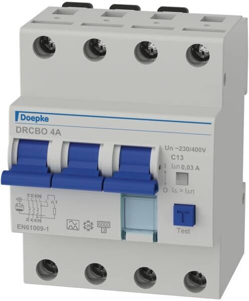 DOEPKE FI/LS-Schutzschalter C13 4-polig 0,03A DRCBO 4 C13/0,03/3N-A A 6kA 4TE 3-polig 400V