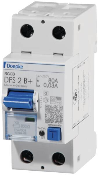 DOEPKE FI-Schutzschalter B+ 2-polig 230V 80A DFS2 080-2/0,03-B+ 0,03A 2TE Reiheneinbaugerät 10kA
