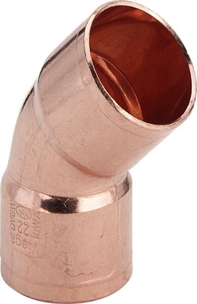 Kupfer-Bogen 95041 45 Grad, 42mm, mit 2 Muffen, pro Stück