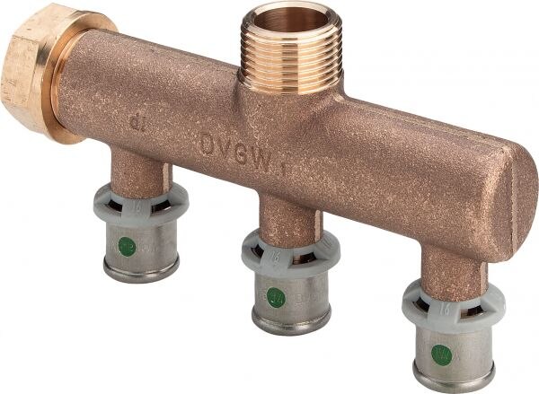 Rotgu.-Verteiler SANFIX-P 2126.07 16x3/4 309206,aus Rotguss, mit Pressanschluessen