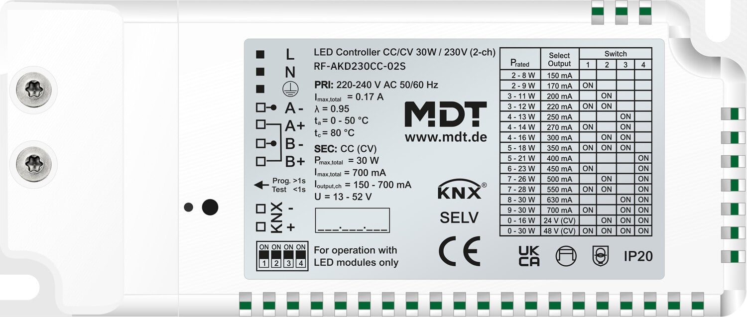 MDT Dimmaktor Bussystem KNX-R 60W Einb 2Ausg RF-AKD230CC.02S