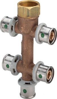 Rotguss-Verteiler SANFIX-P 2126.09 16x3/4 5-fach, 458171, mit Verschraubung