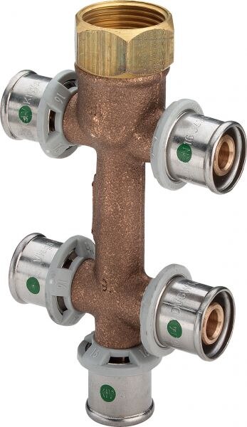 Rotguss-Verteiler SANFIX-P 2126.09 16x3/4 5-fach, 458171, mit Verschraubung