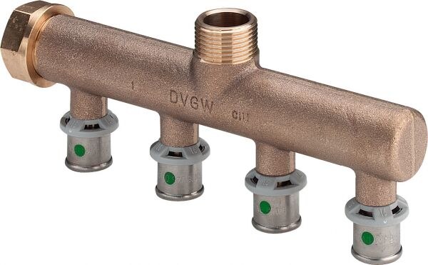 Rotgu.-Verteiler SANFIX-P 2126.05 16x3/4 309268,aus Rotguss, mit Pressanschluessen