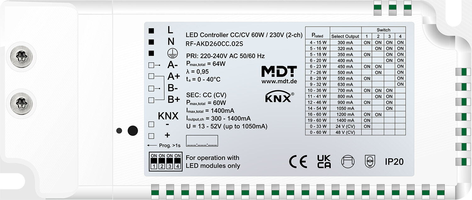 MDT Dimmaktor Bussystem KNX-R 60W Einb 2Ausg RF-AKD260CC.02S