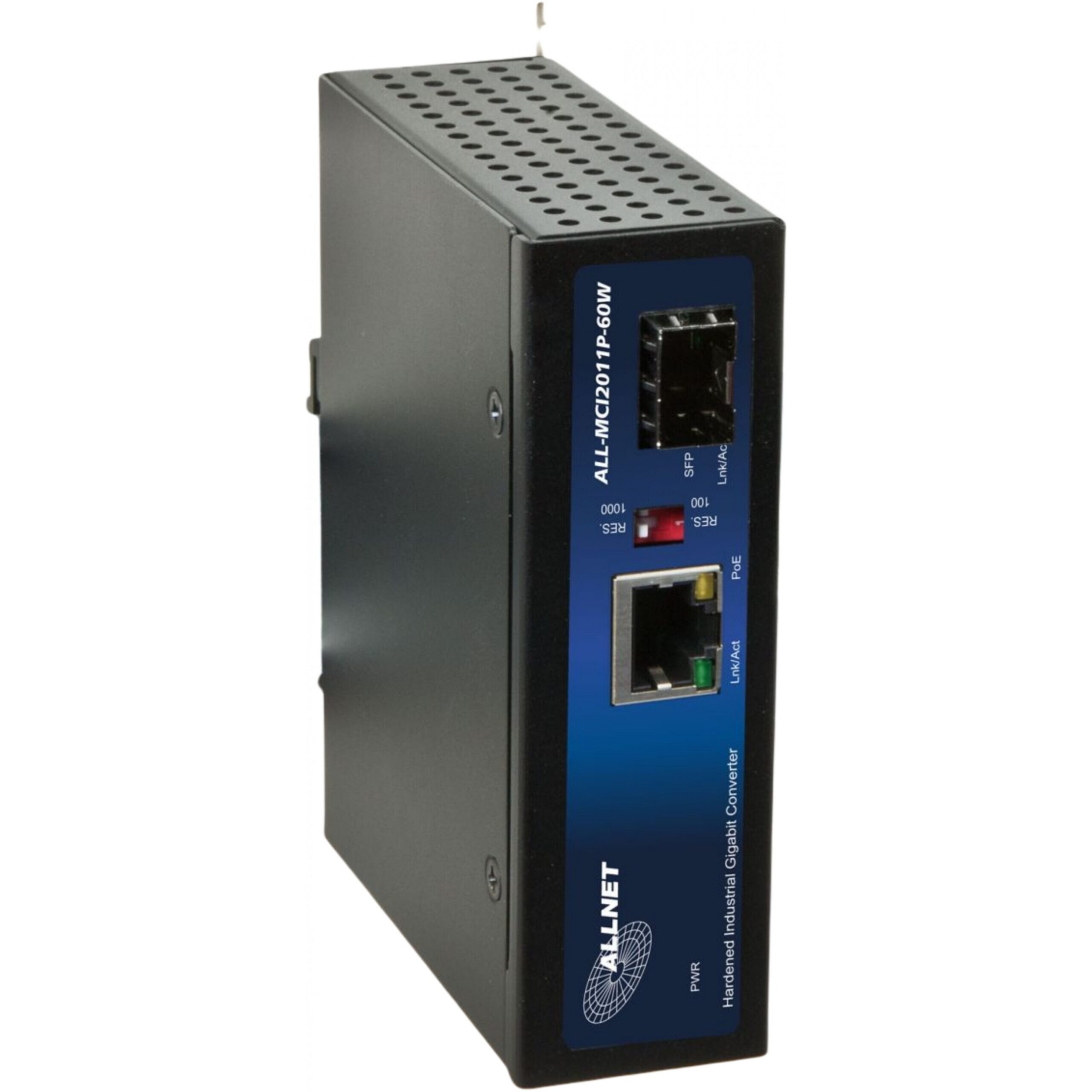 Allnet Z ALLNET Medienkonverter Industrial PoE (15,4W/30W/60W) auf 1000BASE-SX/-LX Single-/ Multimode SFP Mini-GBIC Anschluss / DIN / ALL-MCI2011P-60W