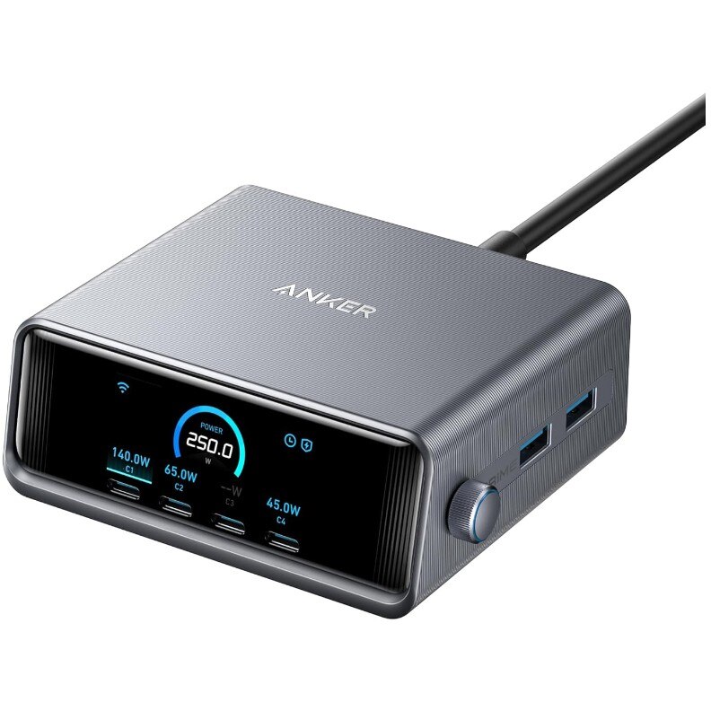 Anker ANKER Prime Charger 250W USB-C Ladegert 6 Ports GaNPrime 2.26Z LCD-Display Smart Control Regler
