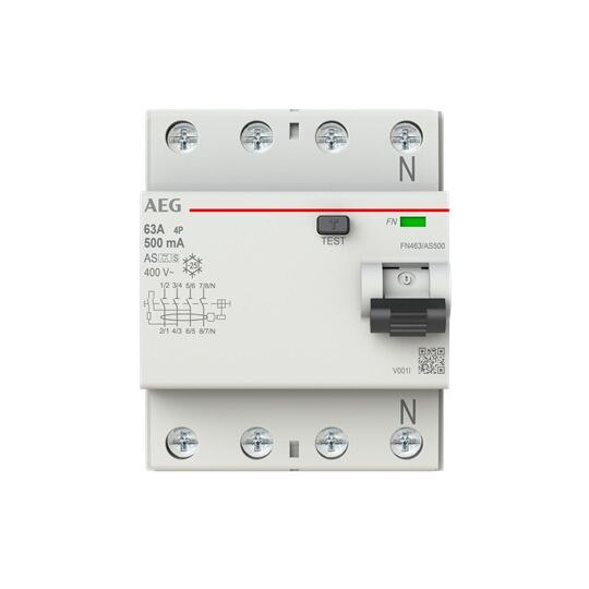 AEG FI-Schutzschalter A 4-polig 440V 63A 0,5A FN463/AS500 sel 4TE Reiheneinbaugerät