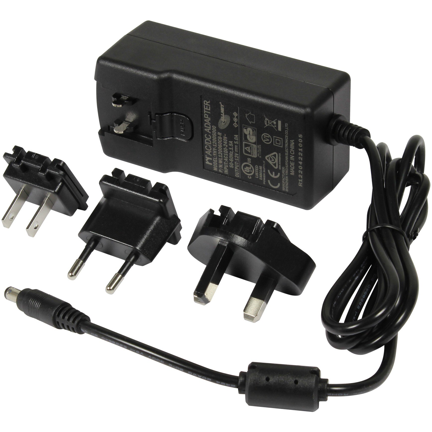 Allnet Z ALLNET Ersatznetzteil 12V/5A EU Type schwarz mit Adapter EU, US, UK