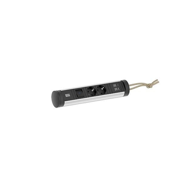 Bachmann Multi-Tischsteckdose Aufb 2USB 707.001 2Steckd schwarz Aluminium