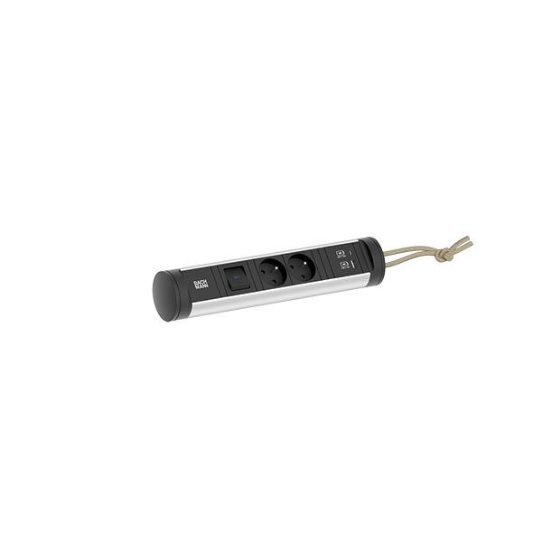 Bachmann Multi-Tischsteckdose Aufb 2USB 707.005 schwarz Aluminium