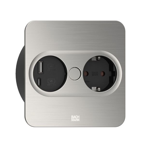 Bachmann Bachmann Steckdose 1-fach Edelstahl matt 1USB-A TWIST 946.005 1USB-C Einb mit BS Klappdeckel