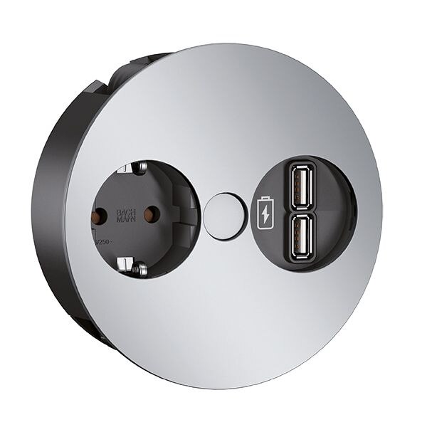 Bachmann Bachmann Steckdose 1-fach chr matt Einb mit BS TWIST 931.033 Klappdeckel IP20