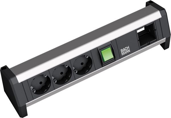 Bachmann Bachmann Steckdosenleiste 3/1-fach schwarz 35° DESK 902.017 mit Ein/Aus IP20
