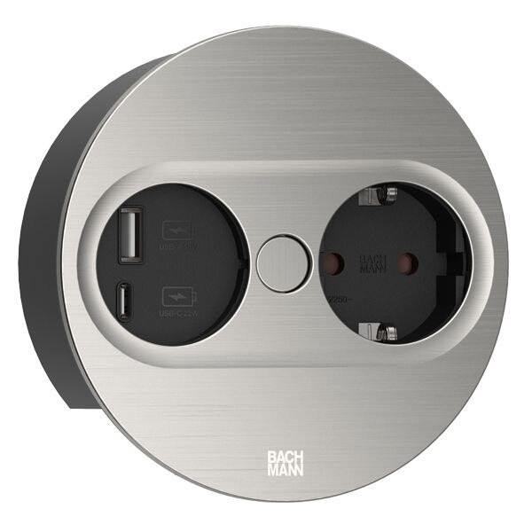 Bachmann Bachmann Steckdose 1-fach Edelstahl matt 1USB-A TWIST 946.004 1USB-C Einb mit BS Klappdeckel