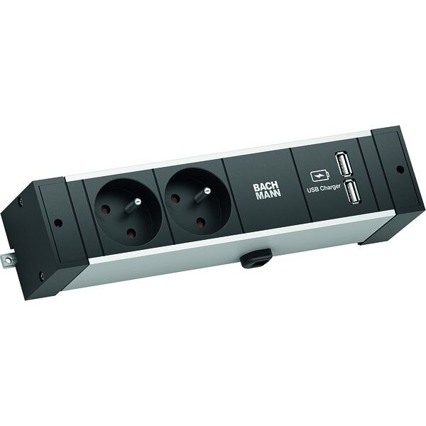 Bachmann Bachmann Steckdosenleiste 2-fach alu 2m 35° 941.102 IP20 1,5qmm