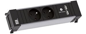 Bachmann Steckdosenleiste alu 2xUSB 2m 916.112 35° IP20 1,5qmm