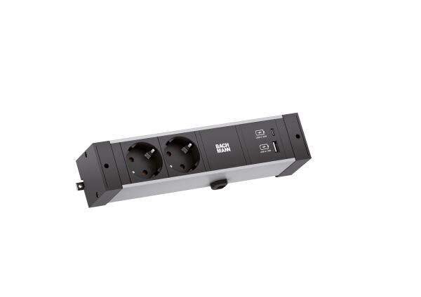 Bachmann Bachmann Steckdosenleiste 2-fach alu 2xUSB 941.301 2m 35° IP20 1,5qmm