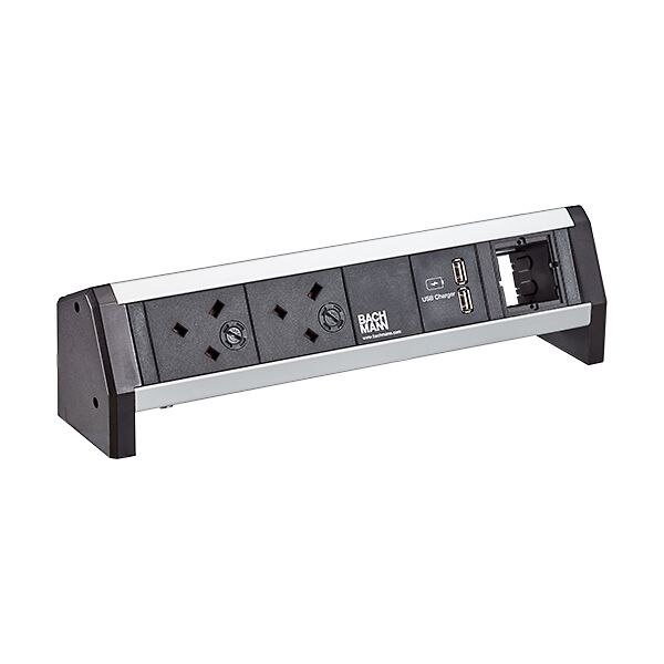 Bachmann Bachmann Steckdosenleiste 2-fach alu 1xUSB 902.0260 1m 45° IP20 1,5qmm