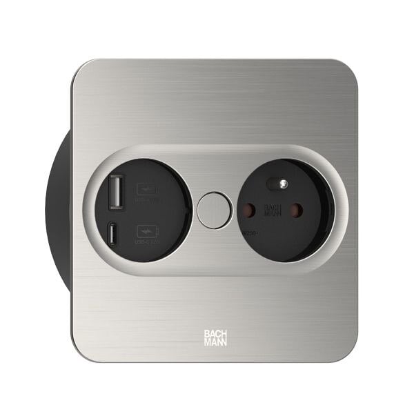 Bachmann Bachmann Steckdose 1-fach Edelstahl matt 1USB-A TWIST 946.007 1USB-C Einb mit BS Klappdeckel