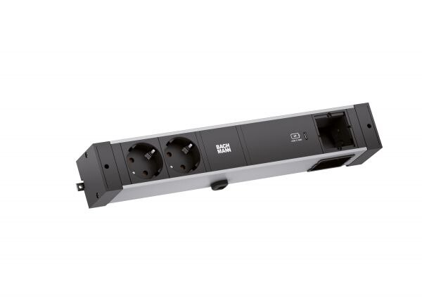 Bachmann Bachmann Steckdosenleiste 2-fach alu 1xUSB 941.306 2m 35° IP20 1,5qmm