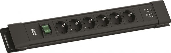 Bachmann Steckdosenleiste 6-fach schwarz 2xUSB 2m CONNECTUS BM005922 mit Ein/Aus 45° IP20