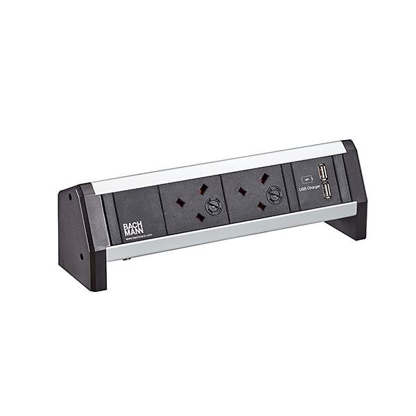 Bachmann Bachmann Steckdosenleiste 2-fach alu 1xUSB 902.166 1m 45° IP20 1,5qmm