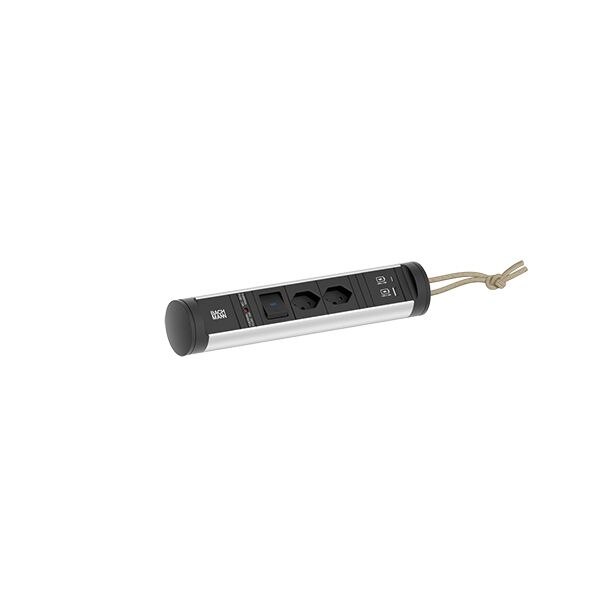 Bachmann Multi-Tischsteckdose Aufb 2USB 707.007 schwarz Aluminium