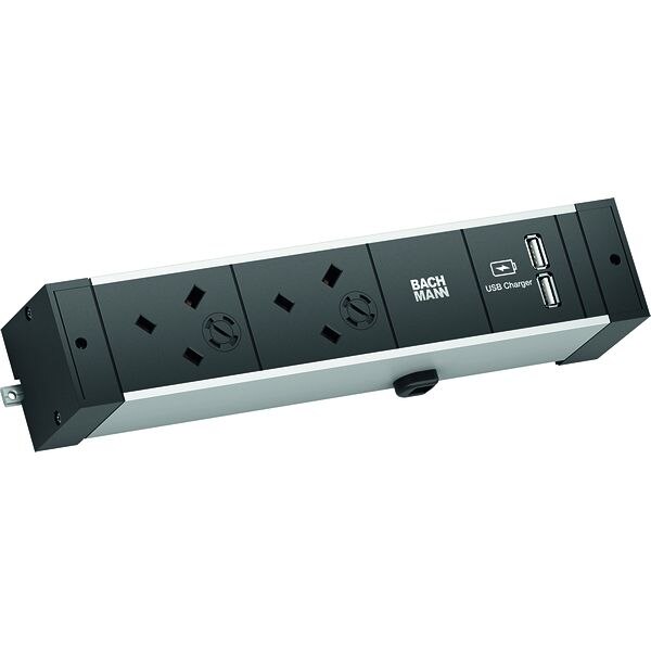 Bachmann Bachmann Steckdosenleiste 2-fach alu 2m 45° 941.103 IP20 1,5qmm