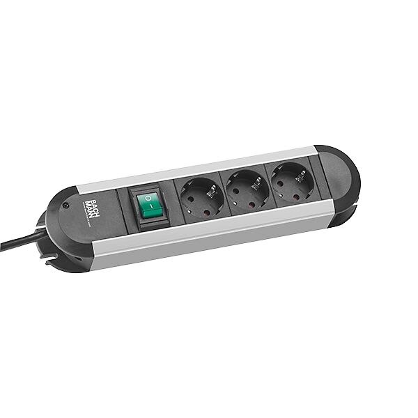 Bachmann Bachmann Steckdosenleiste 3-fach schwarz 2m 35° PRIMO 330.070 mit Ein/Aus IP20 1,5qmm