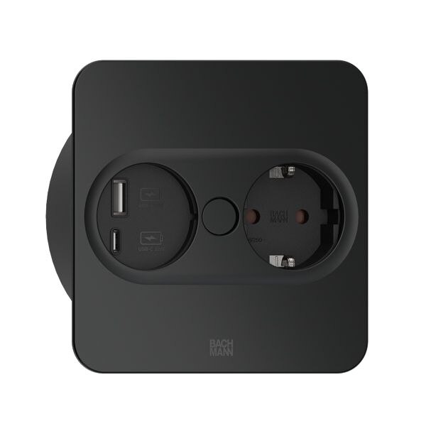 Bachmann Bachmann Steckdose 1-fach schwarz matt 1USB-A Einb TWIST 946.105 1USB-C mit BS Klappdeckel IP20