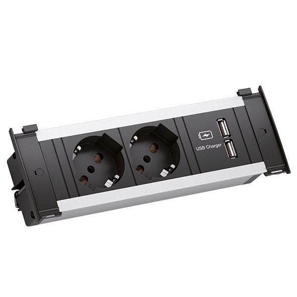 Bachmann Bachmann Steckdosenleiste 2-fach schwarz 1xUSB 2m KAPSA 927.015 35° IP20 1,5qmm