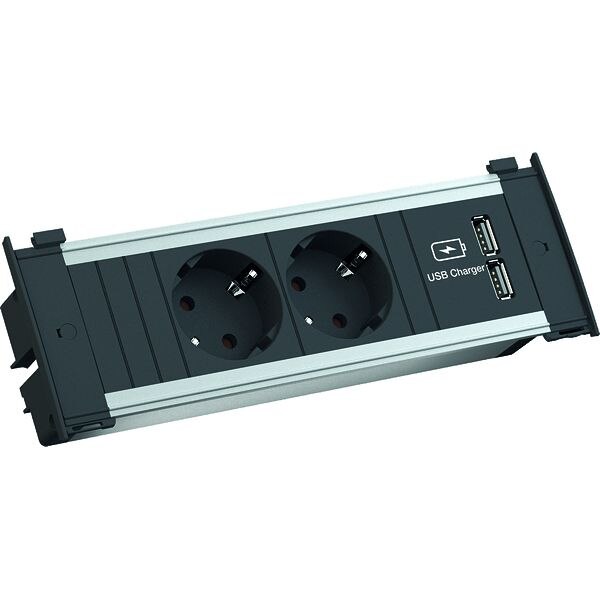 Bachmann Bachmann Steckdosenleiste 2-fach alu 0,2m KAPSA 927.051 35° IP20 1,5qmm