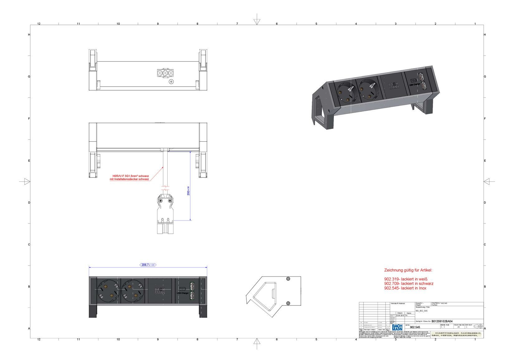 Bachmann Bachmann Steckdosenleiste 2/f weiß 1xUSB 902.319 0,2m 35° IP20