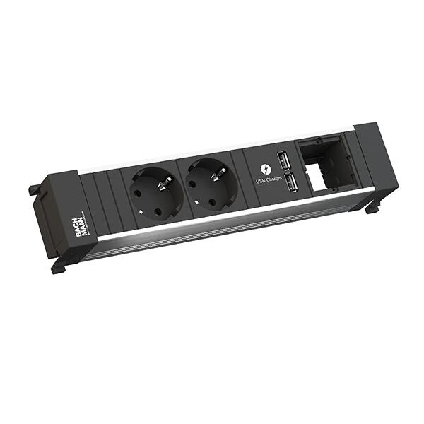 Bachmann Bachmann Multi-Tischsteckdose EB 2Steckd Power Frame 916.0514 1USB schwarz Kunststoff