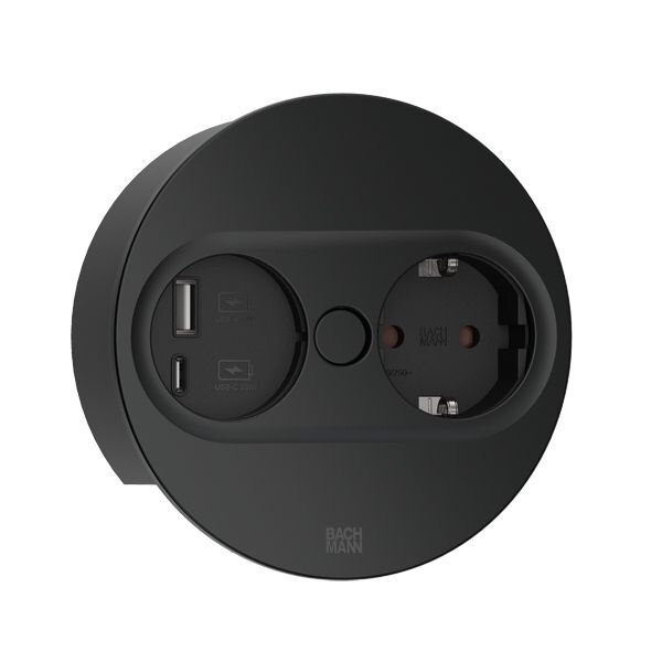 Bachmann Bachmann Steckdose 1-fach schwarz matt 1USB-A Einb TWIST 946.104 1USB-C mit BS Klappdeckel IP20