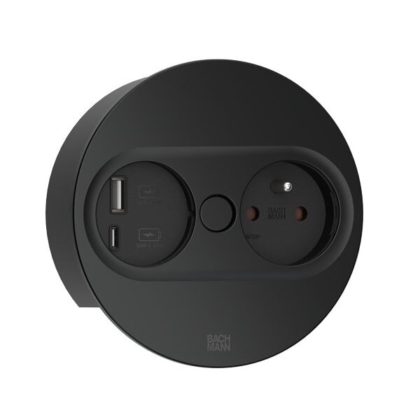 Bachmann Bachmann Steckdose 1-fach schwarz matt 1USB-A Einb TWIST 946.106 1USB-C mit BS Klappdeckel IP20