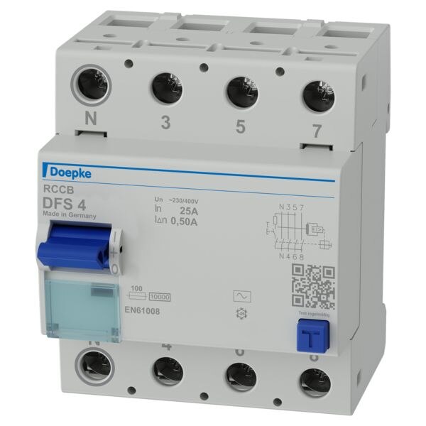 DOEPKE FI-Schutzschalter AC 4-polig 400V 25A DFS4 025-4/0,50-AC 0,5A 4TE Reiheneinbaugerät 10kA