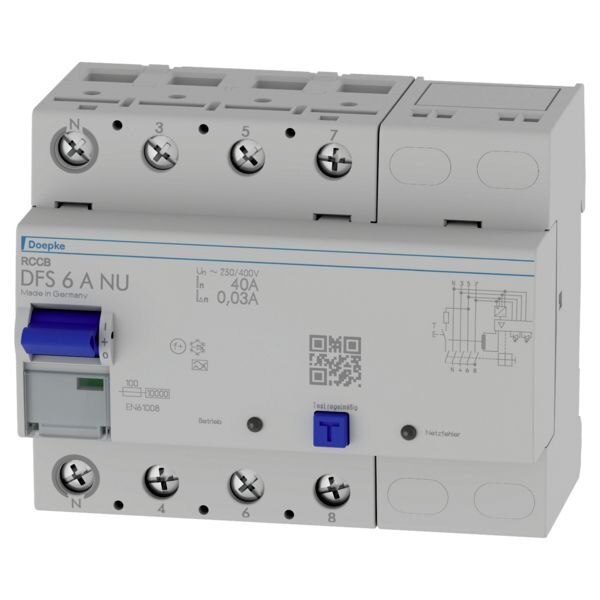 DOEPKE FI-Schutz mit Zusatz 4-polig 400V 40A DFS6 040-4/0,03-A NU 0,03A Reiheneinbaugerät A 6TE